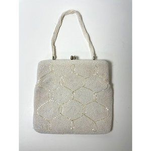 Vtg Bags by Josef Original Ivory White Seed Beaded Evening Bag Purse Clutch Hand